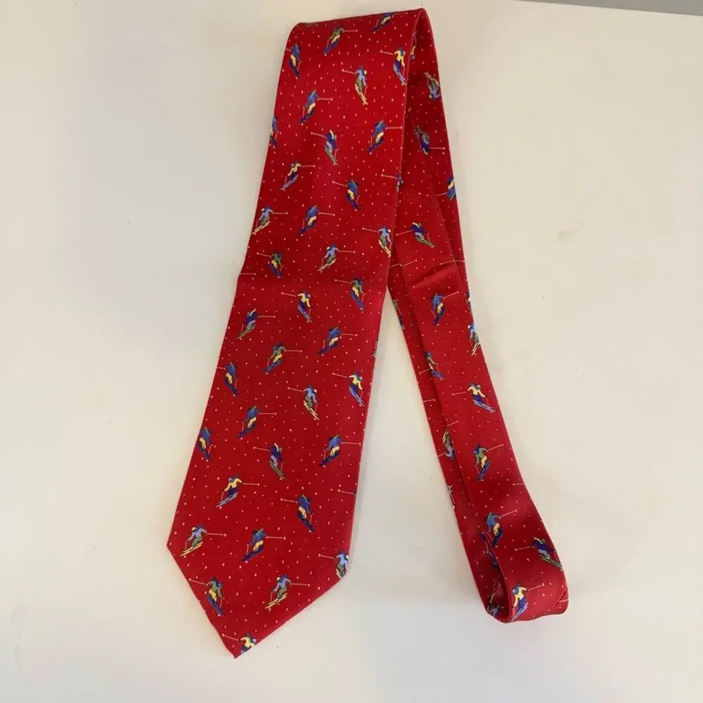 Alynn Men's‎ Red Snow Skilling Print Adjustable Silk Neckwear Pointed Ties